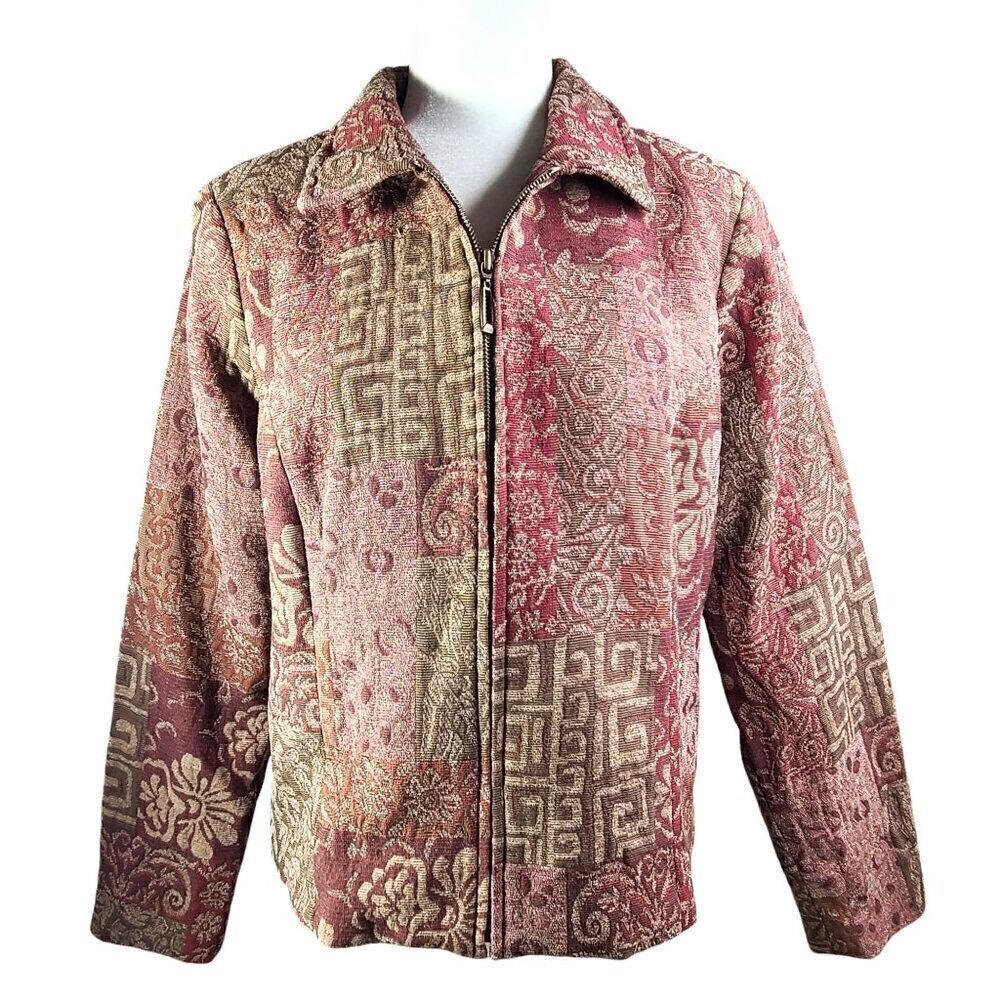 Vintage Christopher Banks Paisley Maze Tapestry Zip Up Collared Blazer Jacket